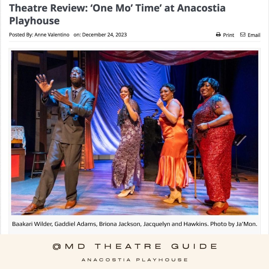 AnacostiaPHouse's tweet photo. Gratitude for the stellar reviews from @DCist, @MDTheatreGuide, and @EastoftheRiver on our One Mo' Time press release! Your words amplify the magic of our performance!

#OneMoTimeMagic #theater #onemoretime #onemotime #musicaltheatre #musicals #anacostia #anacostiaplayhouse https://t.co/obYdx0Geuo