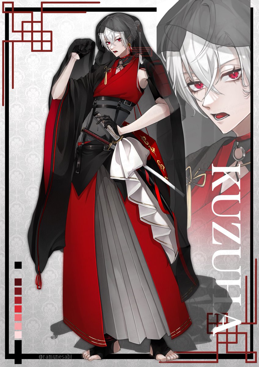 red eyes gloves veil 1boy black gloves male focus white hair  illustration images