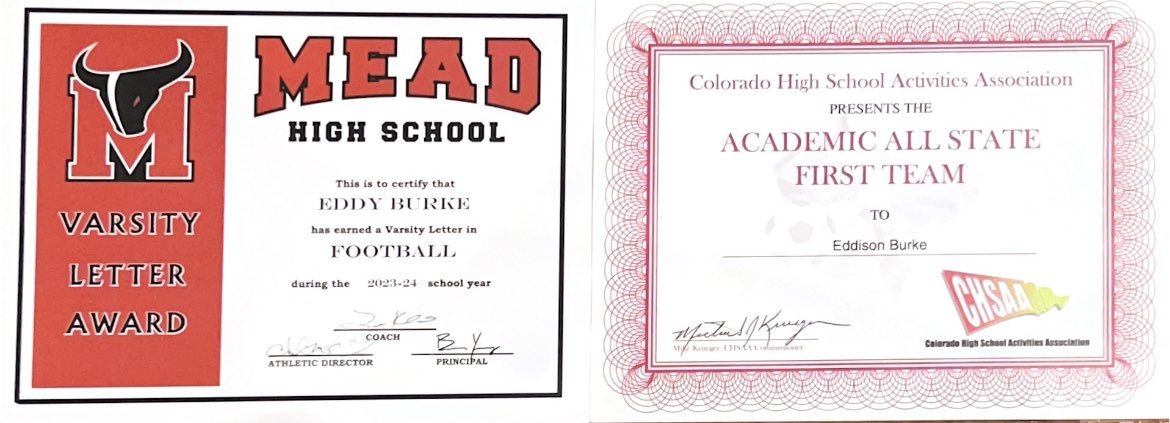 Honored to be named to the Academic All State First Team by CHSAA (and received another Varsity Football Letter). Had a great season as a team and individually. Back to baseball!
