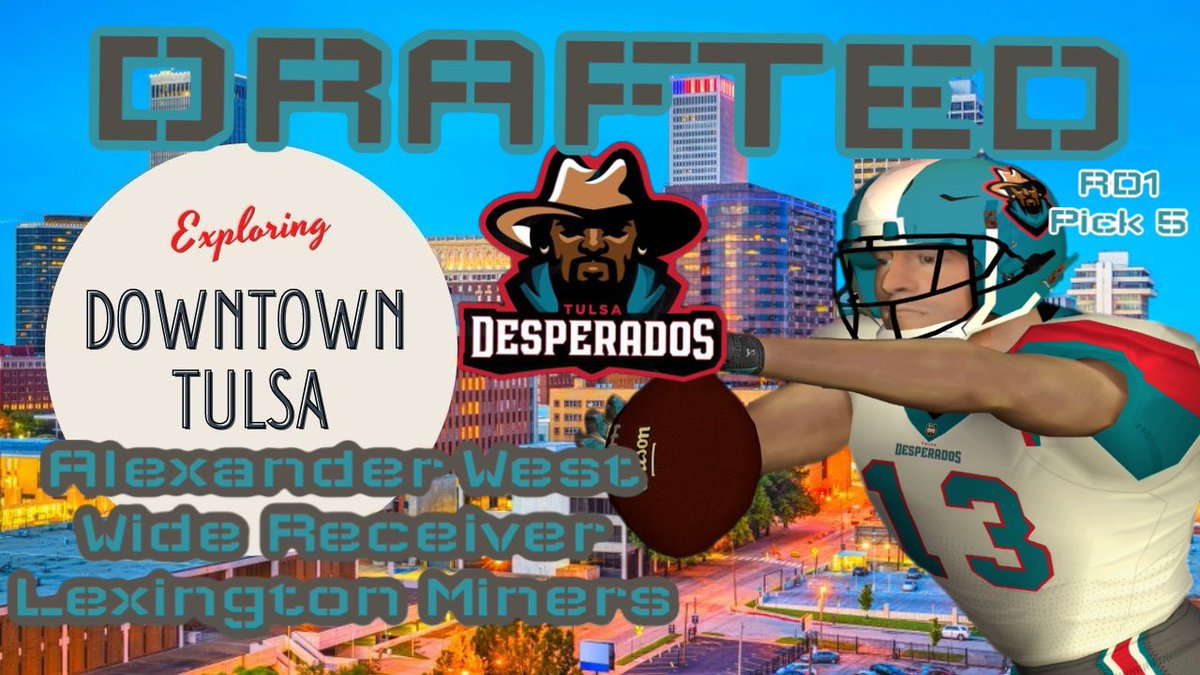 LexMiners_SFL's tweet photo. 🏈 Excited to welcome Alexander West to the Tulsa Desperados! 🌟 Selected as the 1st round, 5th overall draft pick, this talented wide receiver showcased his skills with the Lexington Miners. Get ready for some electrifying plays, Desperados fans! 🔥  #TulsaDesperados #SFLDraft https://t.co/cCbu4ZXzFH