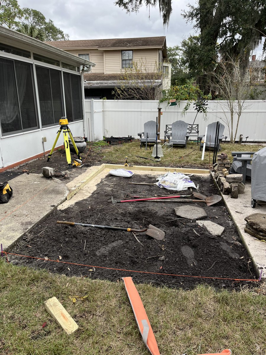 ntjturf's tweet photo. It appears patio construction has entered our line-up. Great contributions by @NTJTurf_family. Should have finished photos this weekend. #doitwell #doitonce https://t.co/liPwOMIceh