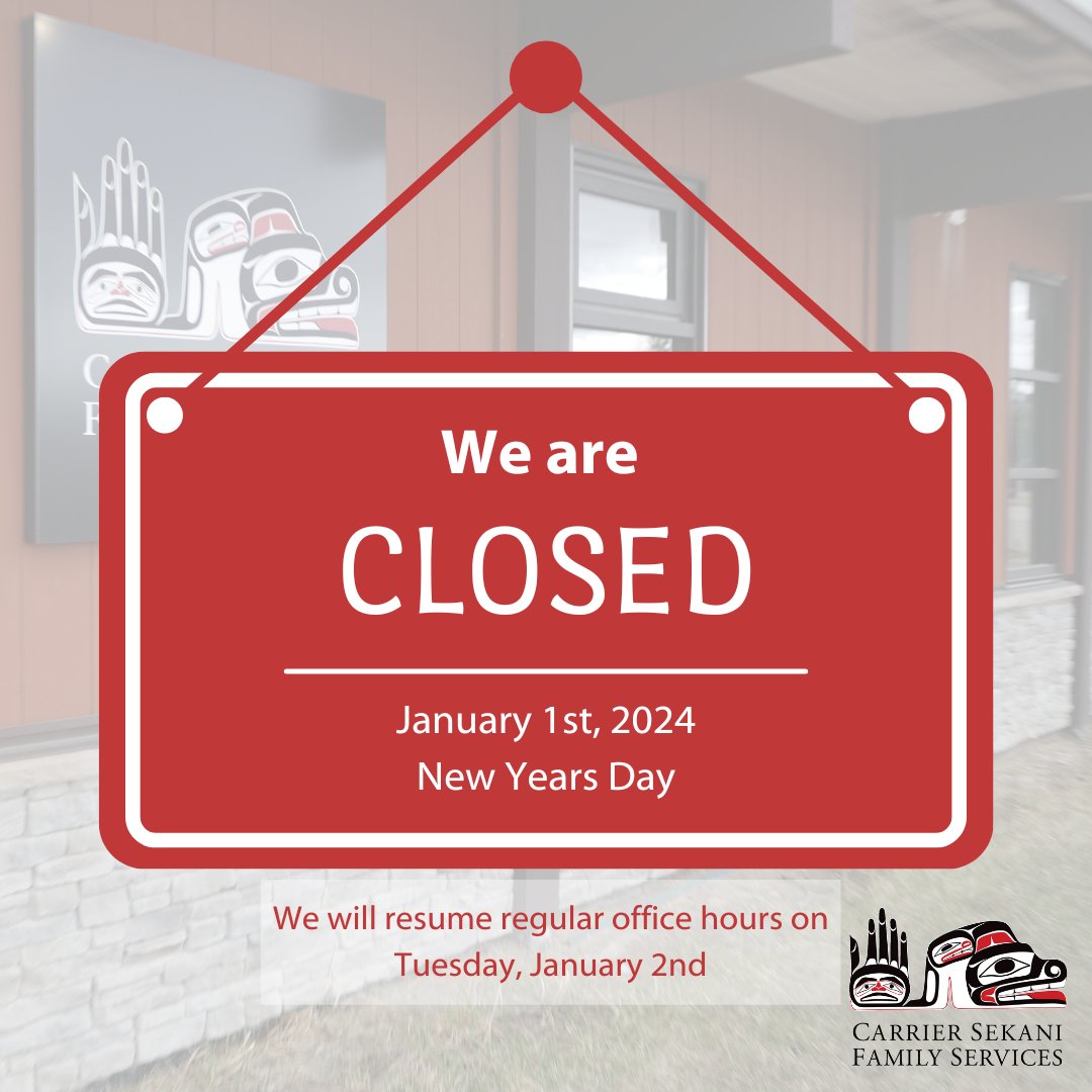 Most of our CSFS offices will be closed, but the Sk'ai Zeh Yah Youth Centre will be open 📷
Please note that we will not be responding to social messages or comments, and we look forward to connecting with you when we are back in the office.