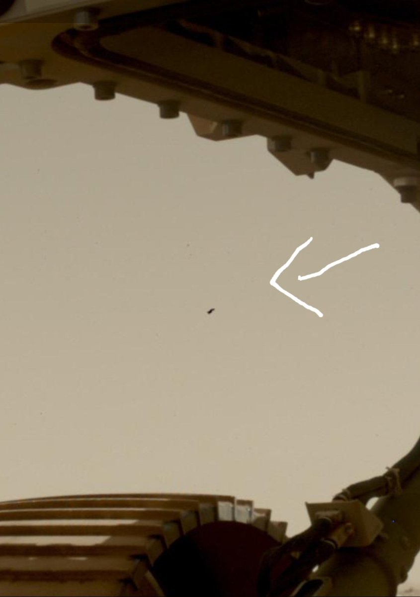 AlmakHamada's tweet photo. @MarsCuriosity @NASA Cool, what about that ? Stop fool us please ! We want the true, and don't tell us is ingenuity, ingenuity is below. What those 3 clear black things? Not glitch, not spot, in a blurry background.
#NASALIES #WTHISTHAT https://t.co/PgzYvqCCQN