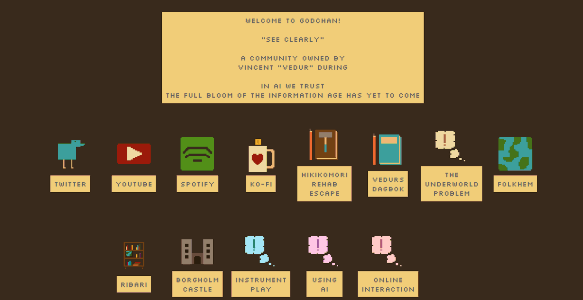 dr_vedur's tweet photo. Redesigned my website into minimalist pixel art.
Looks GOOD.
#pixelart #webdesign #godot #godotdev #gamedev #dev #pixelart #pixelartist #code #programming #commodore #8bit #8bitguy #8bitgraphics #retrocomputers #oldcomputers #indiedev #indiegames #undertale https://t.co/XEnISsfMQb