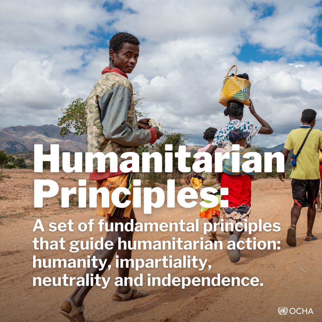 UN's tweet photo. 🔹 Humanity 🔹 Neutrality 🔹 Impartiality 🔹 Independence

The UN remains committed to these four humanitarian principles while providing life-saving assistance to people around the world.

Learn more from @UNOCHA: https://t.co/1OzVDpywbw https://t.co/HuuzrMFWpN