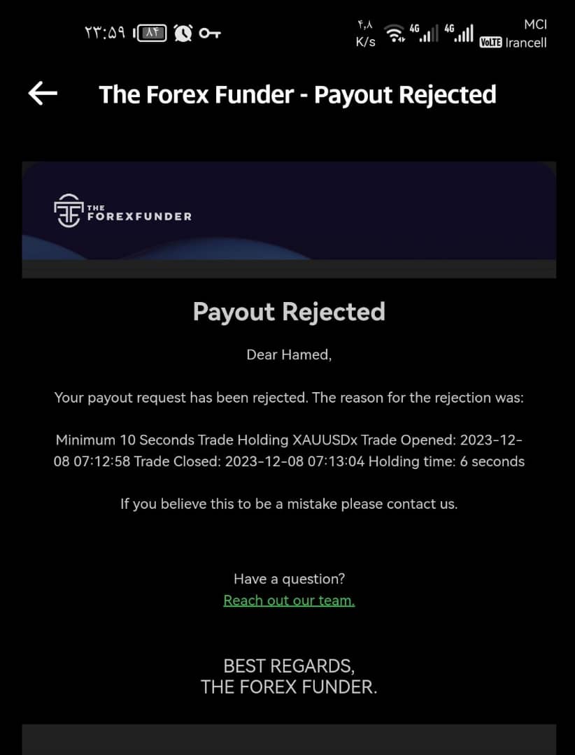 <a href="/TheForexFunder/">The Forex Funder</a> Why did you guys have to wait until the payment date to tell a client that a rule was violated on a certain date, hence he can't receive payments???

This doesn't make sense at all, in other days, you'd send that mail as soon as the rule was violated. Why wait until the last day?