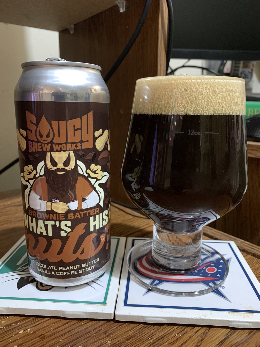 RealBMaxwell's tweet photo. Having some more #BeersOnFriday and @saucybrewworks Brownie Batter What’s His Nuts 🍫 🥜 🧈 Vanilla ☕️ Stout is always a good one 😃👍🍻 #ohiocraftbeer #CraftBeer @impopsy @Kubrickx @IRLWhiskeyStout @AndyKenny27 @JonMontag @zappafaye @RJellyman @johanc77 @ErmiyasDESTA @BrewGuy_ https://t.co/v876UClyaZ