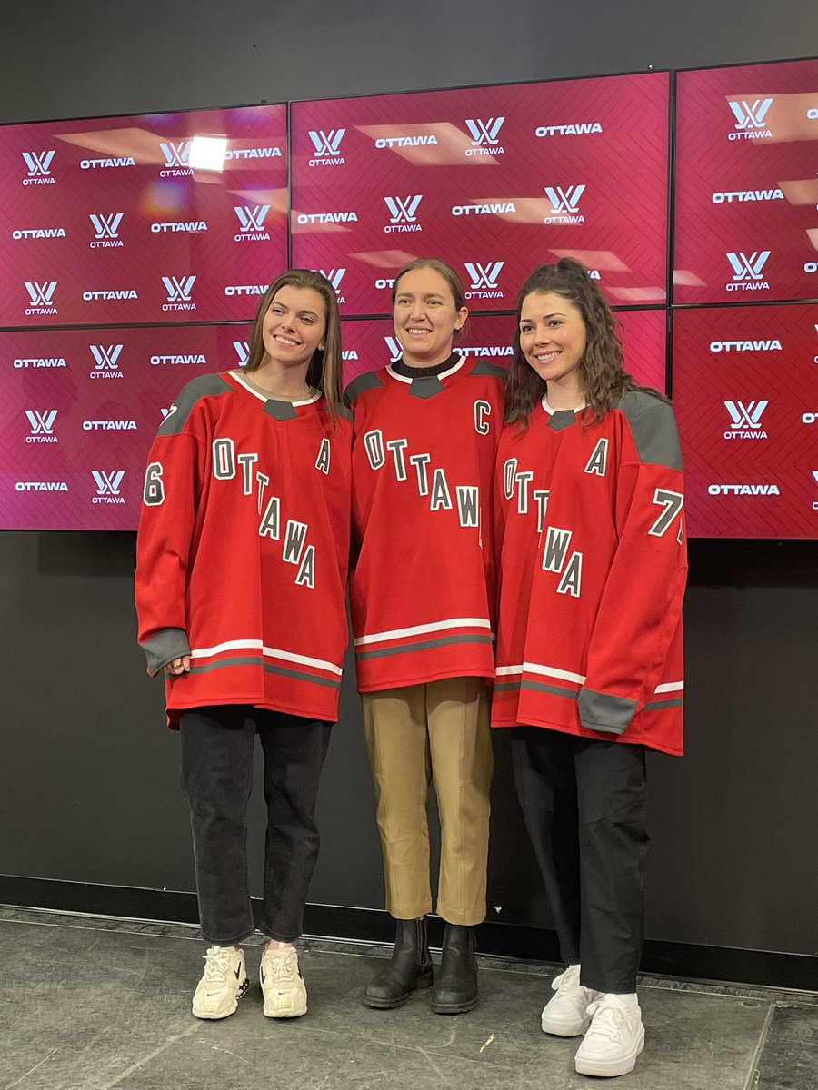 clahanna's tweet photo. Your PWHL Ottawa Captains: 

Emily Clark, Brianne Jenner and Jincy Roese. #PWHL #YOW https://t.co/SK3mAwvs84