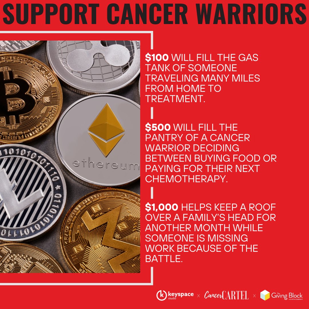 Cancer is Expensive. 

The gas money from going back and forth to get treatments and doctor visits will make a hole in a Warriors pocket.  

Donate to the @CancerCartel Crypto Giving Campaign today and support a great cause. cancercartel.org/donatecryptocu…
#DonateCrypto #GivingSeason