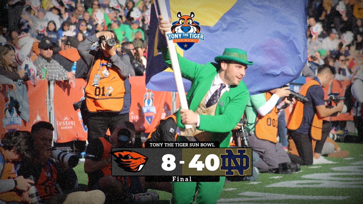TonyTheTigerSB's tweet photo. AND THAT'S THE GAME! The @ndfootball Fighting Irish are your Tony the Tiger Sun Bowl Champions!

#3TSB #ElPaso #SunBowl #NotreDame #OregonState https://t.co/yjATiXouLH