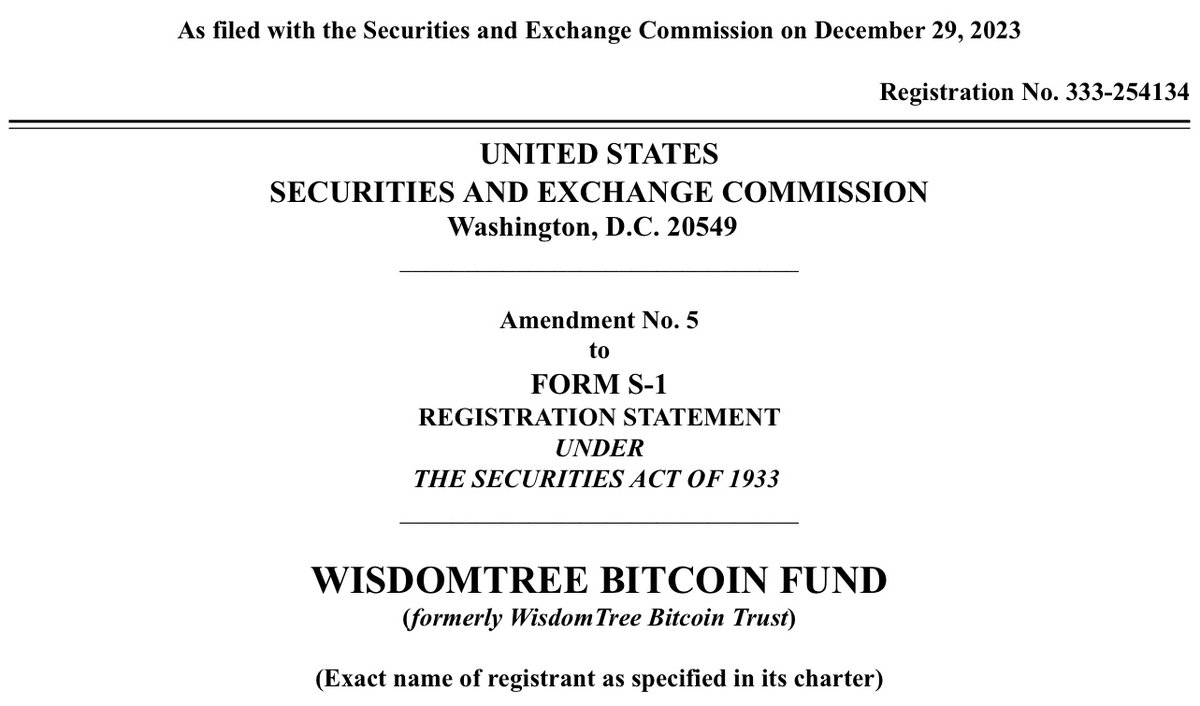 BitcoinMagazine's tweet photo. JUST IN: 🇺🇸 Fidelity and WisdomTree filed amendments to their spot #Bitcoin ETFs with the SEC 👀 https://t.co/W2UFEVQJxs