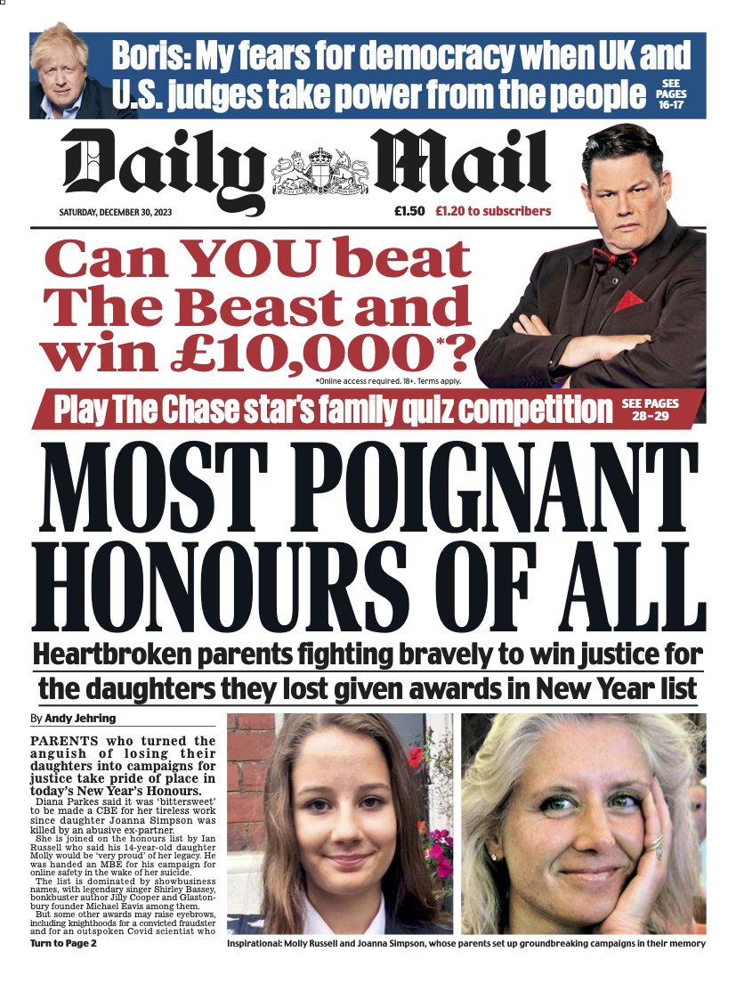 DailyMailUK's tweet photo. Saturday’s @DailyMailUK #MailFrontPages https://t.co/AXBqAPImPj