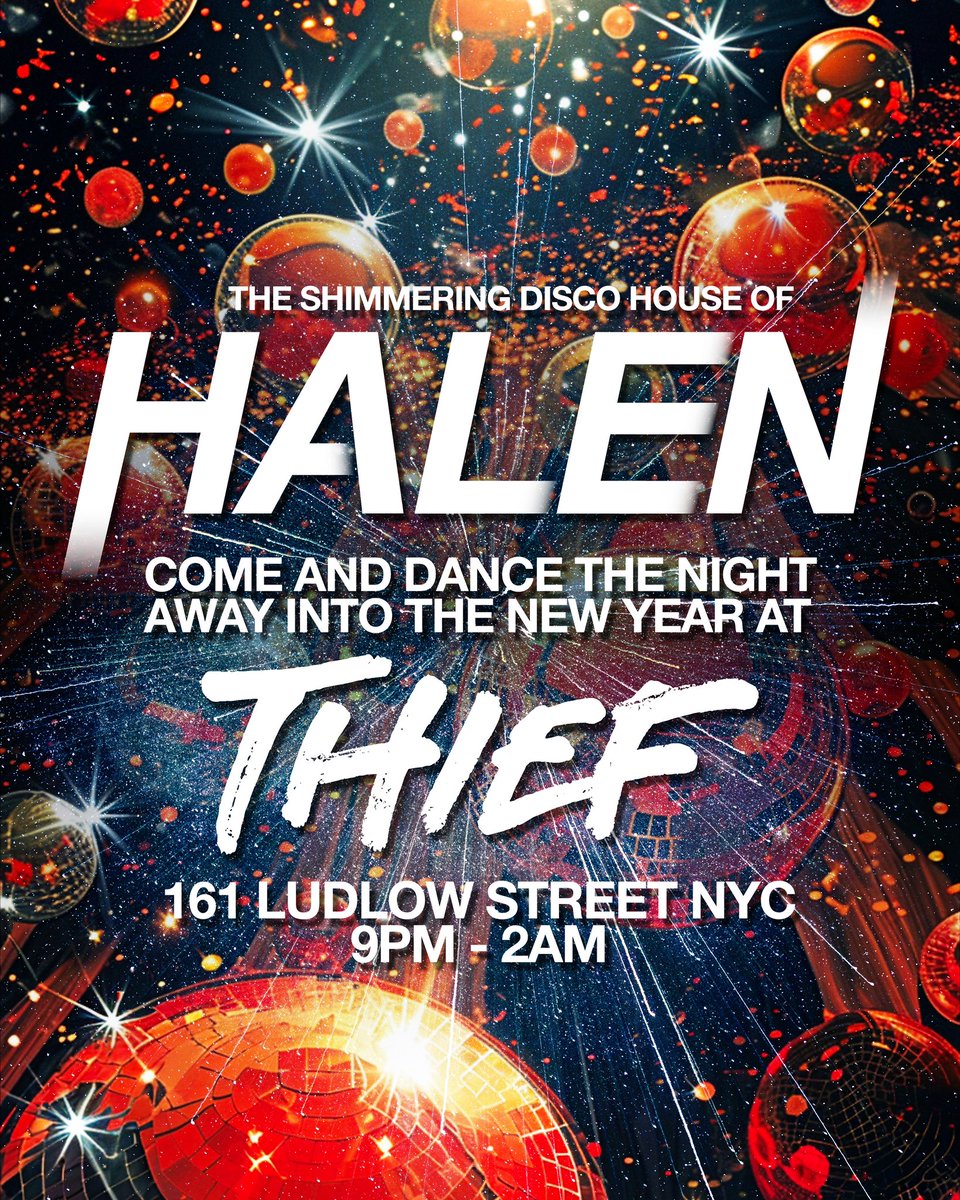 NYC!! I will be playing disco house under my HALEN alias on NYE at Thief (161 Ludlow Street). If you want a fun night out listening to super high energy jams then this is the place for you 💃🏻 🔥