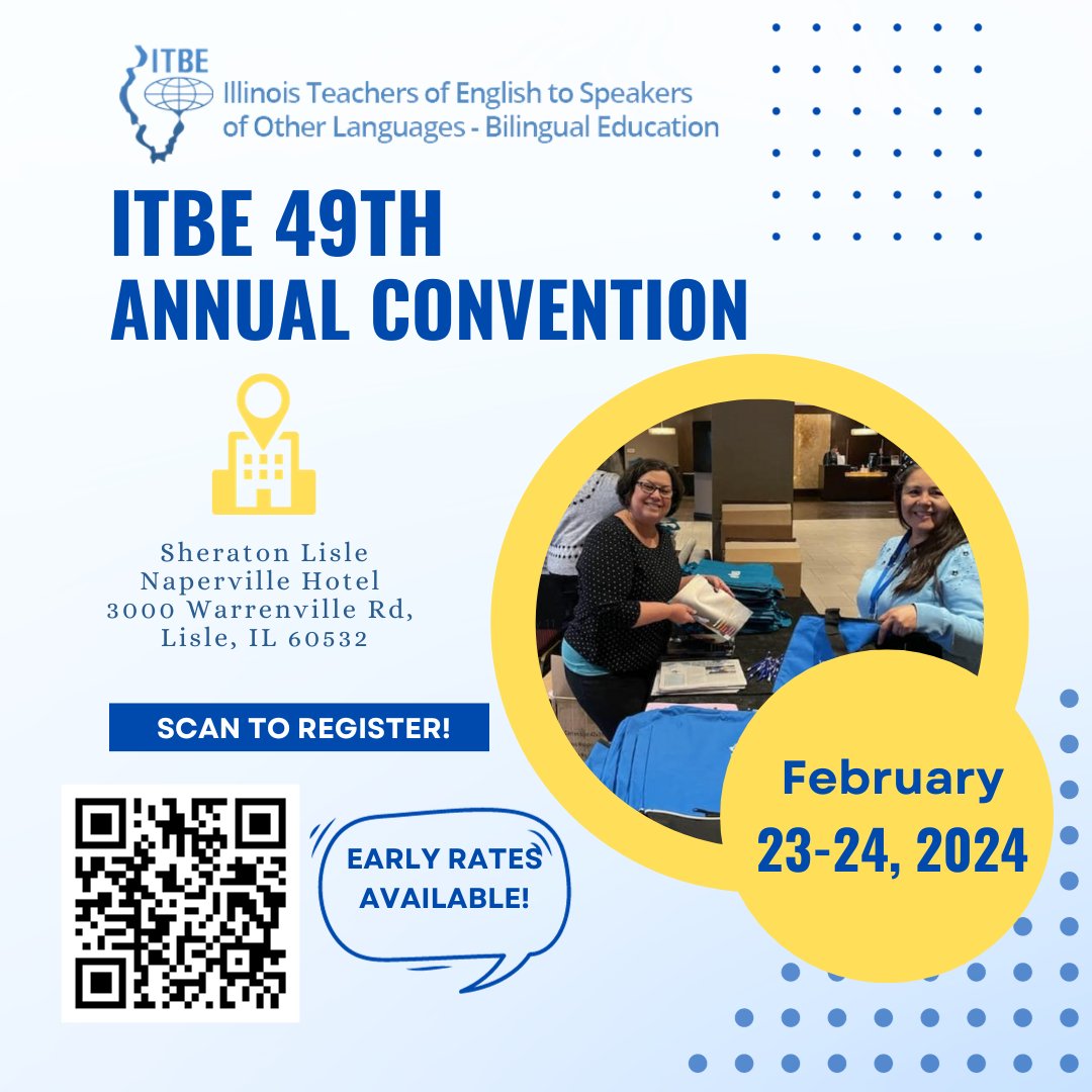 As the year comes to a close, there's still time to join us for our 49th Annual Convention, "The Power of Language, The Joy of Teaching" in 2024! 

Early Bird Registration rates are currently available! Follow this link for more information: itbe.org/annual_convent….