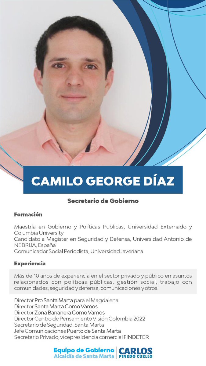 CarlosPinedoC's tweet photo. En mi equipo de gobierno a partir del 1 de enero del 2024, quiero combinar la experiencia con la juventud. @CAMILOGEORGE1 es un joven con experiencia en el servicio público y lo he invitado a que sea parte de esta Administración, como Secretario de Gobierno. ¡Bienvenido! https://t.co/oCNswS7jGW