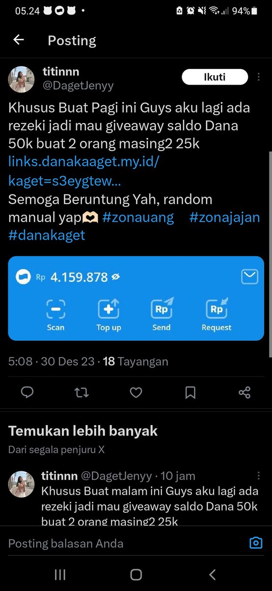 hamadaasahiyya's tweet photo. Mau cerita sambil meratapi nasib duit 162.000 di DANA melayang gara gara modus scam😭

Jadi barusan bgt kejadiannya aku penasaran sama link daget daget yg masuknya ke chrome ga ke dananya langsung, begonya aku tumben tumbenan iseng klik link daget begituan

@danawallet #zonauang https://t.co/86o4MvWdEw