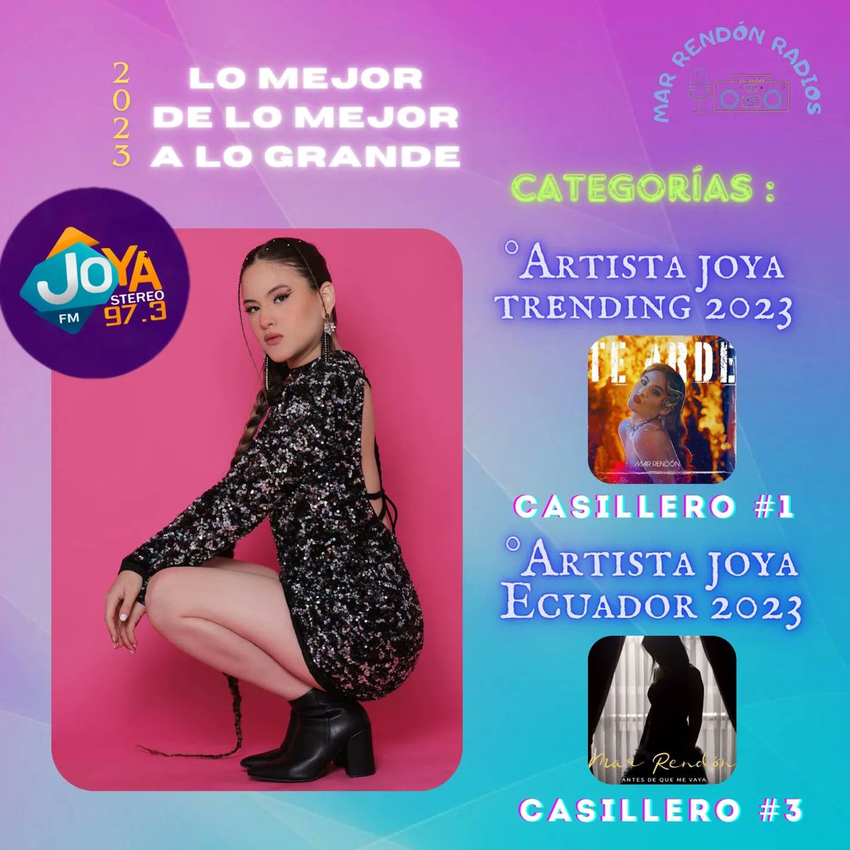 MarRendonRadios's tweet photo. @MarRendonMusica 👽 se a consagrado en la radio ecuatoriana 🇪🇨 @JoyaStereo cómo la : 

°𝐀𝐫𝐭𝐢𝐬𝐭𝐚 𝐉𝐨𝐲𝐚 𝐓𝐫𝐞𝐧𝐝𝐢𝐧𝐠 𝟐𝟎𝟐𝟑 con la canción “𝐓𝐞 𝐀𝐫𝐝𝐞" 🔥 posicionándose en el casillero 𝐍°𝟏 https://t.co/k2BT3kHBaH