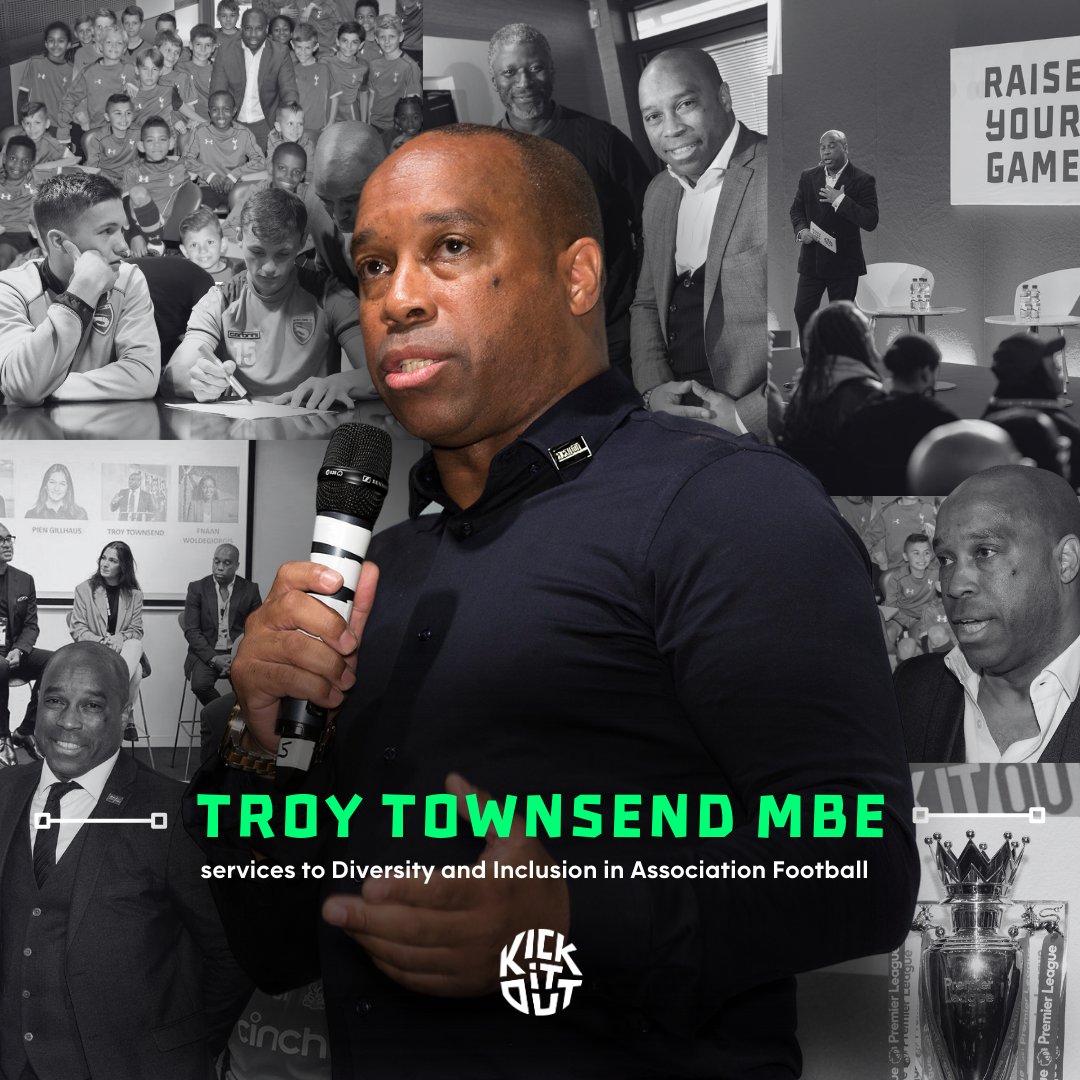 🎖️ We are proud to announce that Kick It Out Head of Player Engagement Troy Townsend has been awarded an MBE in the New Year Honours list for services to tackling discrimination and/or promoting inclusion in football. 🌐 Read more here: bit.ly/3RHih4T