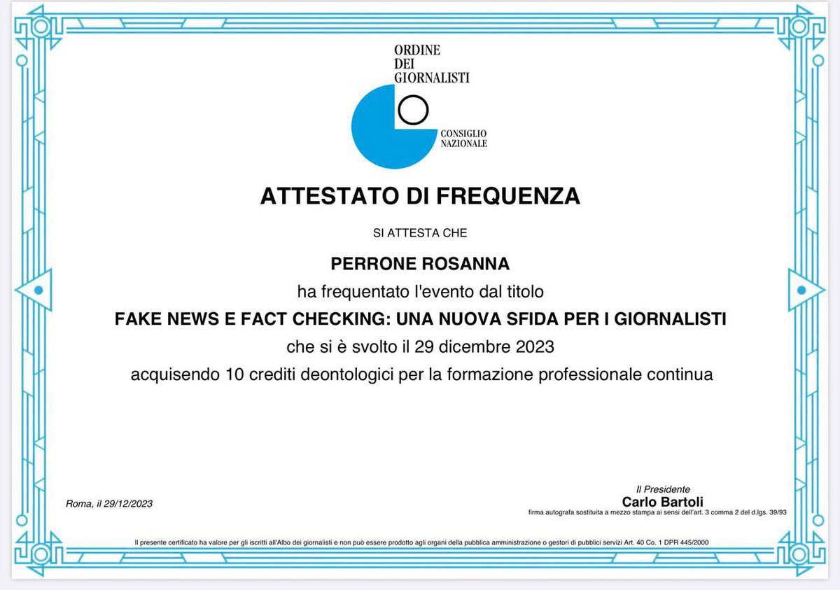 Un anno in un giorno. 
Un corso sulle AI di taglio culturale e critico che male non fa. E un corso che andrebbe sottoposto al fact checking per fallacia di informazioni. 
Ordine professionale: così è se vi pare. 
Intanto aspettiamo la revisione della riforma giornalismo.