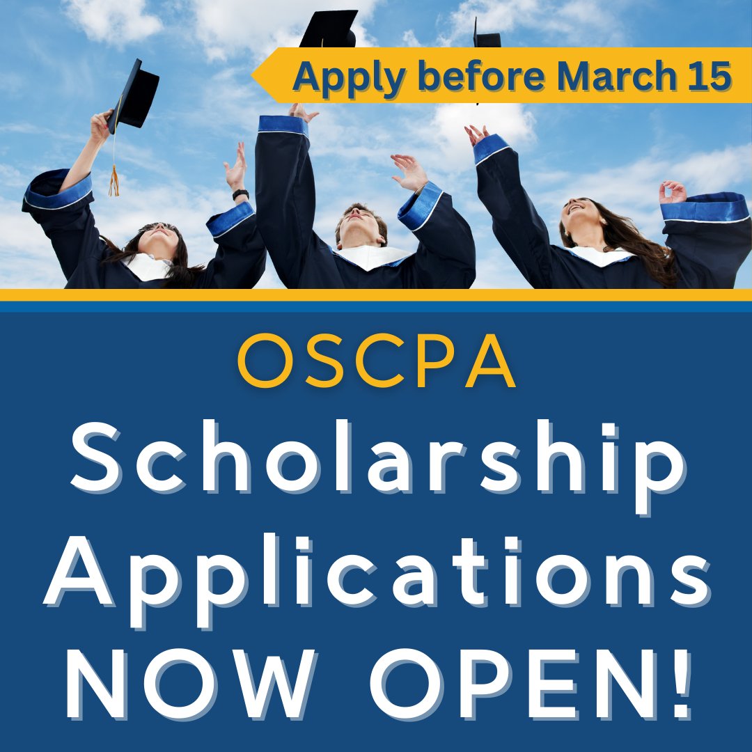 OklahomaCPAs's tweet photo. Attention accounting students! The OSCPA scholarship applications are now OPEN until March 15th! Don't miss this incredible opportunity to invest in your education and unlock new possibilities in the world of accounting. Apply today! https://t.co/v0mAOefZME