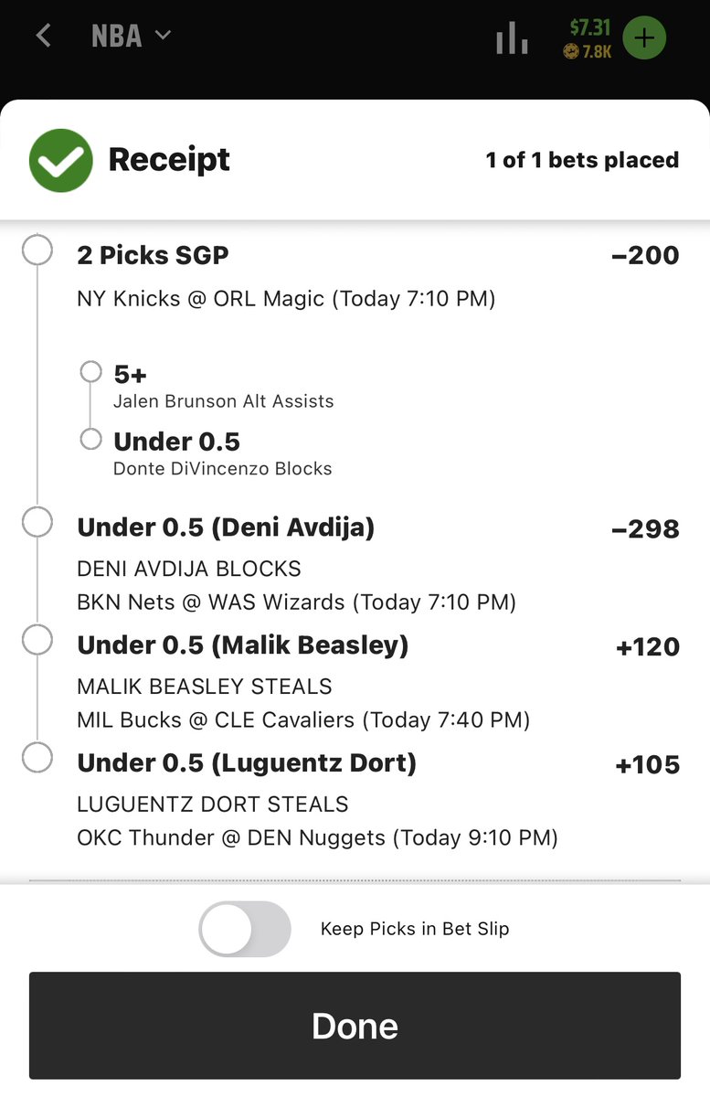 DataNerdBets's tweet image. +803 NBA parlay on draftkings. get that 33% boost to +1068 babyyyy 🤑 take the unders w me and let's cash tn
.
.
.
#sgp #sgpx #knicks #magic #brunson #avdija #dort #divincenzo #malik #beasley #bet #sportsbetting #sportspicks  #betting #gamblingtwitter #freepicks