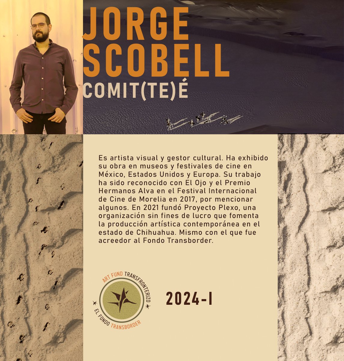 FTransborder's tweet photo. Les presentamos a Jorge Scobell, 1/3 de nuestro comité de selección para la siguiente convocatoria 2024-I.☀️🔄🌵
Conoce más de su perfil: https://t.co/yY27cMAOl5
#fondotransborder #elpaso #ciudadjuarez #art #artefronterizo #borderart #artivism #callforartists #opencallforart https://t.co/cfiu4CX0Dg