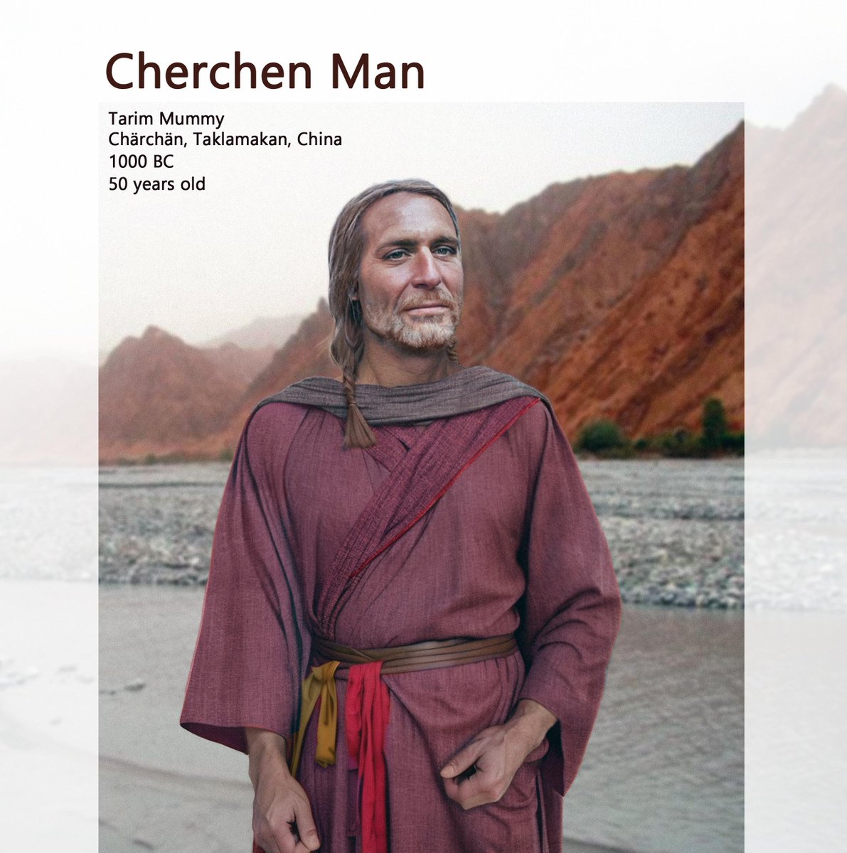 Reconstruction of the Cherchen Man one of the Tarim mummies from China,  1000 BC., image size:1191x1200