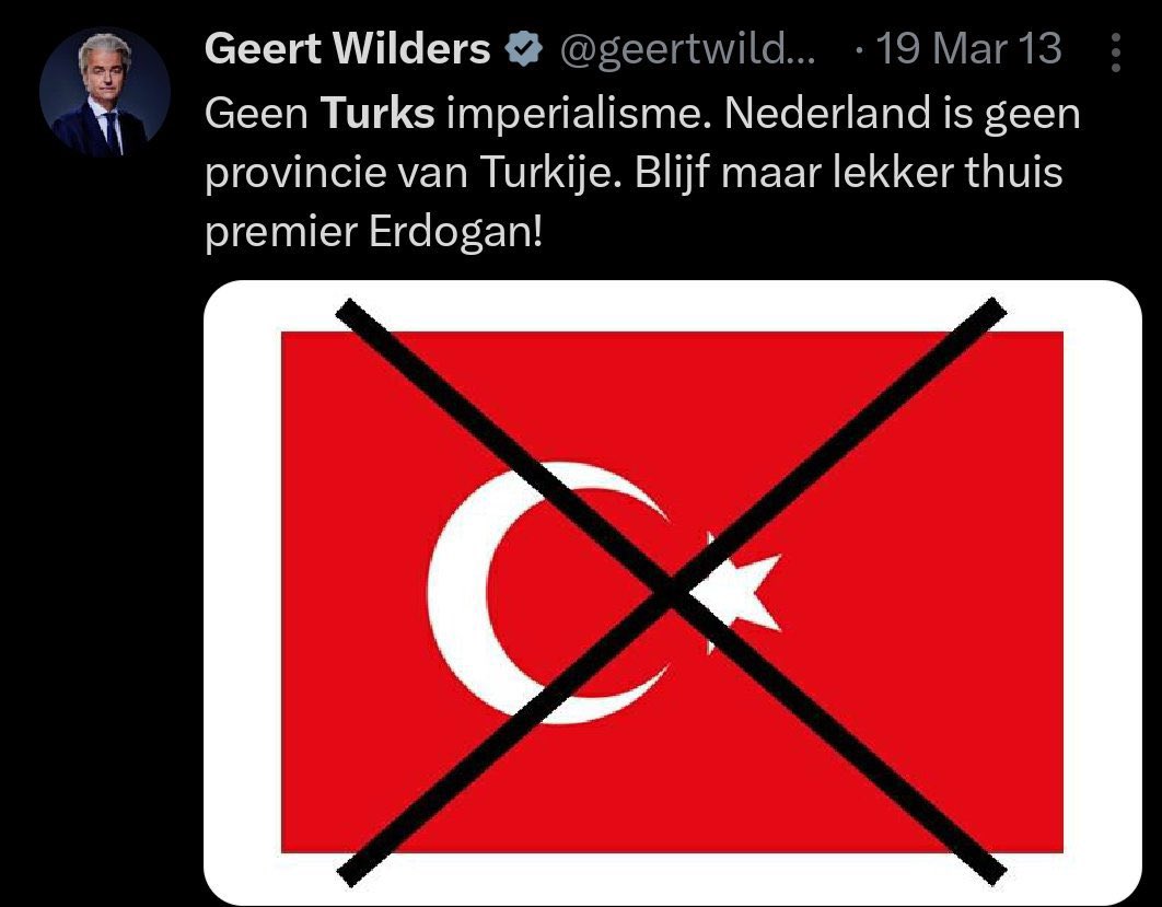 Allah kimseyi bizlerin Türklüğünü sorgulayıp neredeyse vatan haini ilan edecek ve hemen arkasından Geert Wilders tweet'i beğenecek kadar akılsız yapmasın! Amin.