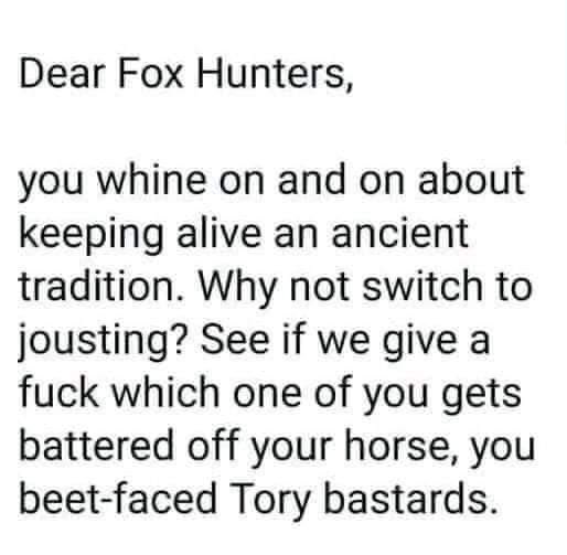 To fox hunters and hare coursers.