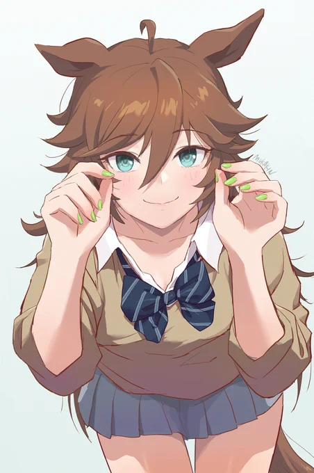 これはセーターだけど、同時期にカーディガン版投稿してました。女子高生シリーズみたいな感じで眼鏡かけてる版とそうでない版で。 でもこれ見て思うけど、今ならもっとシービーを可愛く描けると思う。この一年でだいぶ変わったし