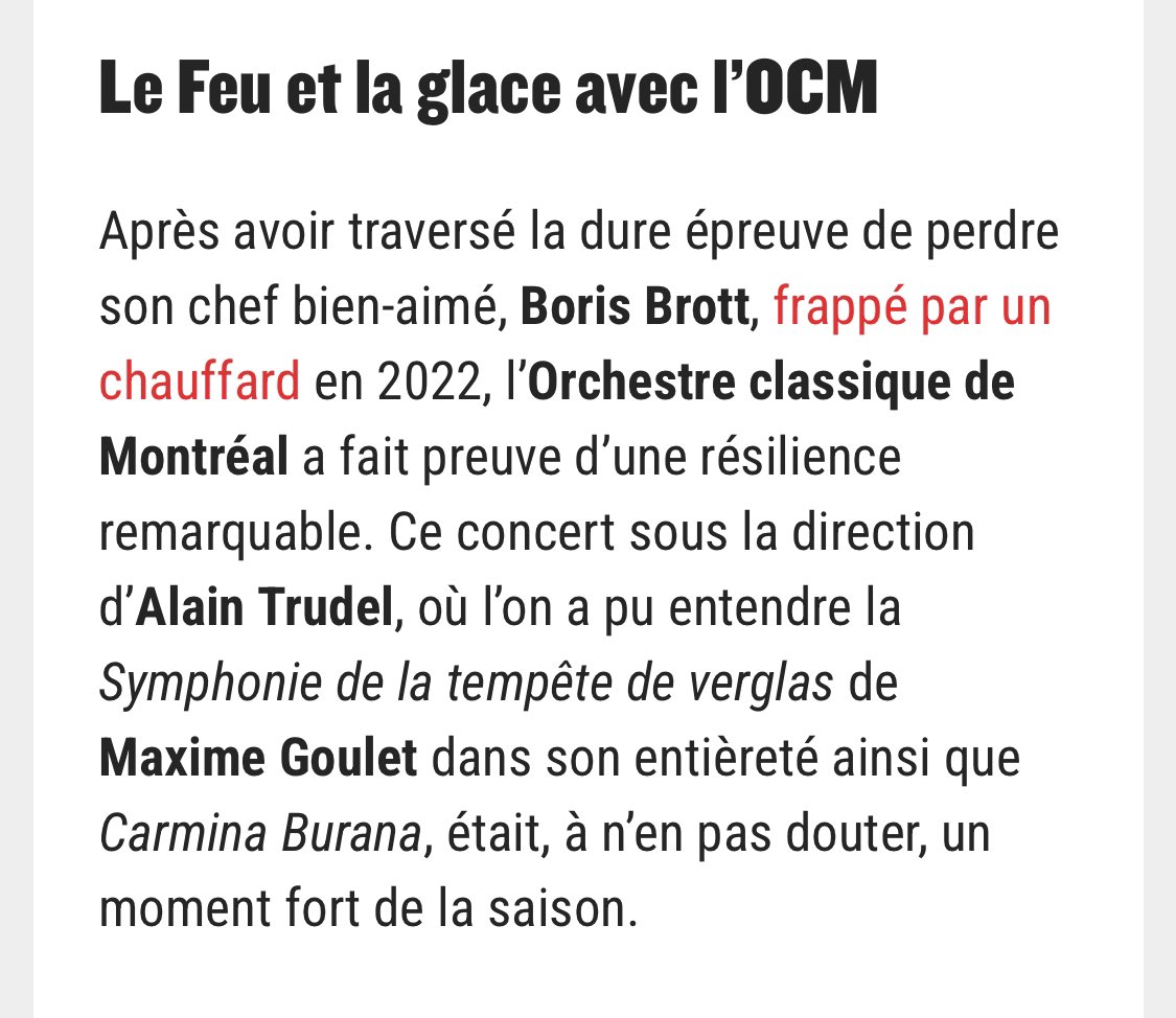 Merci à <a href="/LudwigvanMTL/">Ludwig van Montréal</a> de mentionner le concert de juin dernier comme moment mémorable. Ce fut un honneur pour nous de présenter en première mondiale la Symphonie de la tempête de verglas de <a href="/maxime_goulet/">Maxime Goulet</a>