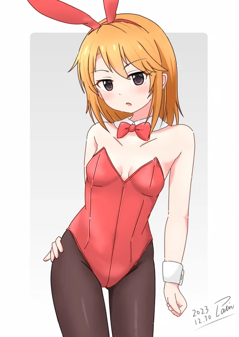 バニースーツの晴ちゃんリベンジ～以前描いた晴ちゃんバニーを見直すと違和感バリバリだったので修正してUP。せっかくなのでスーツの色は変えてみました(笑#結城晴 #U149 