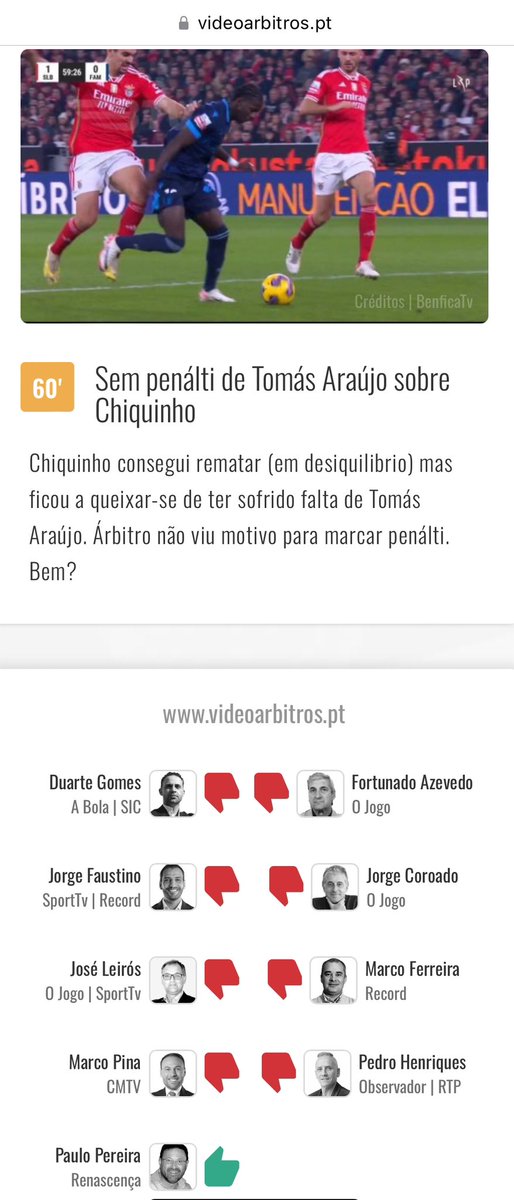 videoarbitros's tweet photo. Penálti por marcar contra o Benfica por falta de Tomás Araújo sobre Chiquinho? Opinião dos ex-árbitros
Tudo em https://t.co/Y450egVpyh
Duarte Gomes
Marco Ferreira
Jorge Faustino
Pedro Henriques
Marco Pina
Coroado
José Leirós 
Fortunato Azevedo
Paulo Pereira https://t.co/L3OpxboKlL