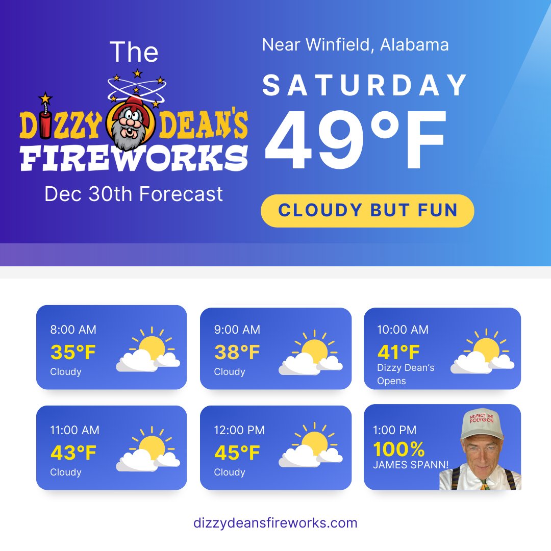 kudzusolutions's tweet photo. Excited for @spann book signing event at Dizzy Dean's Fireworks https://t.co/e0TbyicRdX. It will be a fun for all! If you can't make you can still get Mr. Spann's books and merch at https://t.co/a0L2FloZ0G #jamesspann #BooksWorthReading #Fireworks #Alabama #WinfieldAL #NewYears https://t.co/1nQgLwb3q5