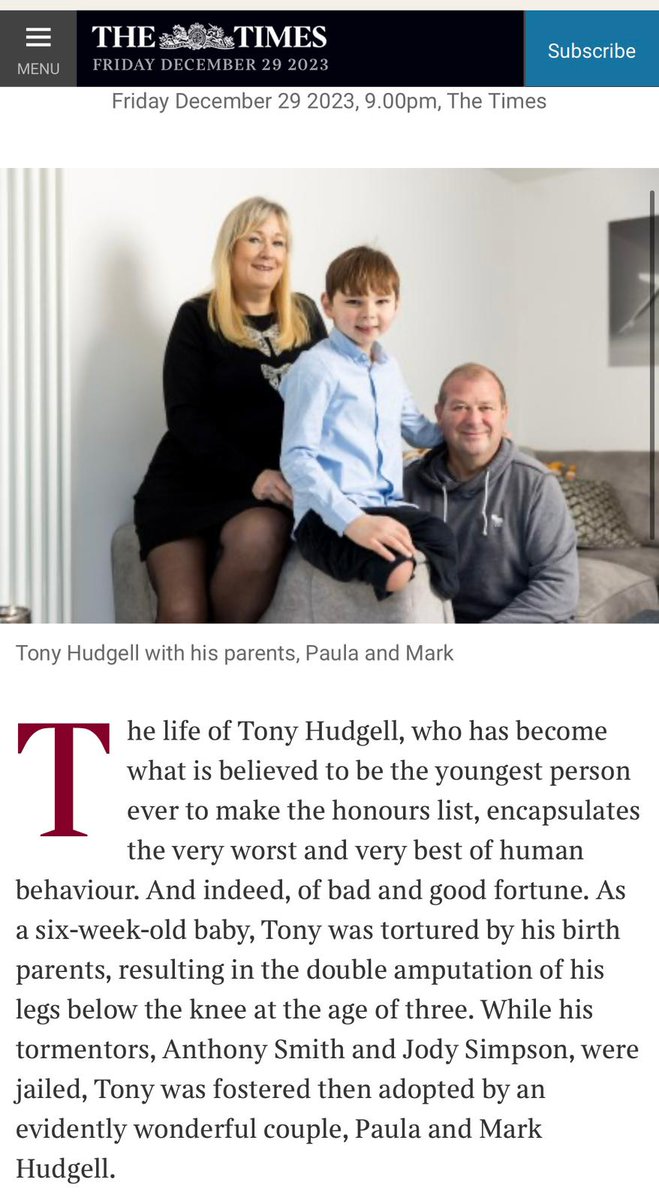 So proud of our little Tony  Bear as he has been honoured with a BEM British Empire Medal in the Kings New Year's Honours list......also scooping the youngest ever to receive an award.

In recognition for services to prevention of child abuse and founder of <a href="/TonyHudgell_fdn/">Tony Hudgell Foundation</a>
