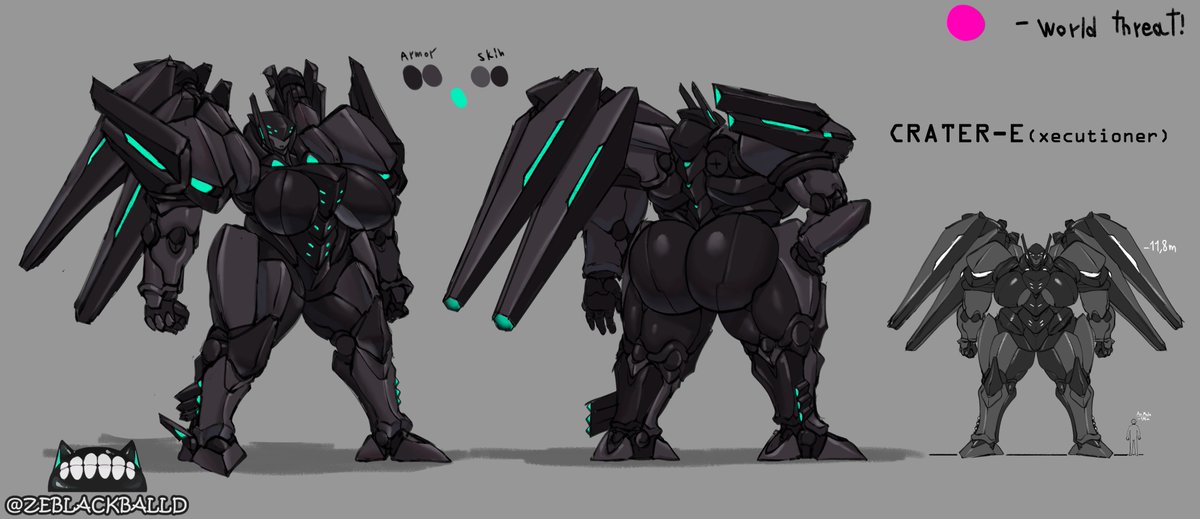 ZeBlackBallD's tweet photo. The CRATER-E(xecutioner) ref sheet. Rate her if u want to https://t.co/3DPKTvB0cY