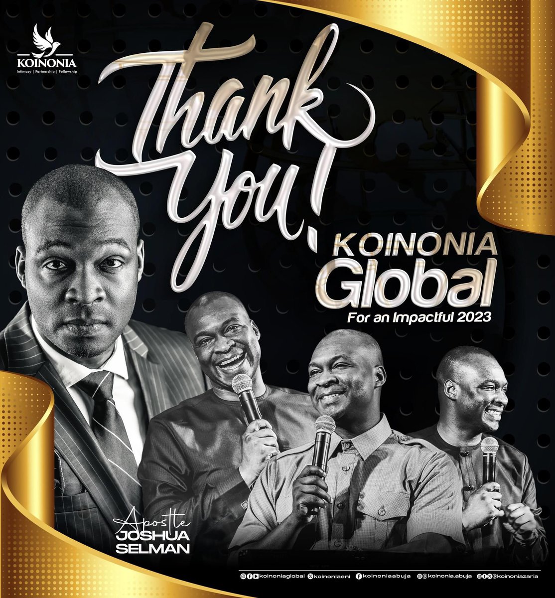 Blessings to our precious Koinonia Global Family. 

As we come to the close of 2023, we sincerely communicate our heartfelt gratitude to you for being an integral part of this ministry. 

It is our God-given privilege to be of service to you. Thank you for fellowshipping with us,