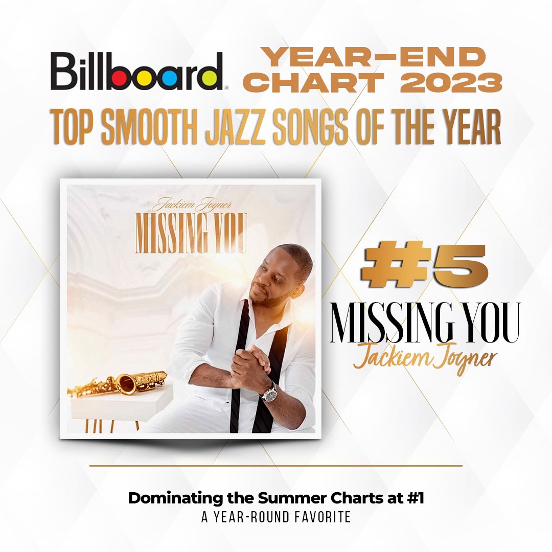 JackiemJoyner's tweet photo. Wow, ‘Missing You’ is #5 on Billboard’s Top Smooth Jazz for 2023! Thanks to everyone who played it and to Bud Harner and all radio stations for their support. Here’s to more grooves in the new year! #BillboardTop5 #MissingYou #SmoothJazzSuccess https://t.co/3lwdirFrwV