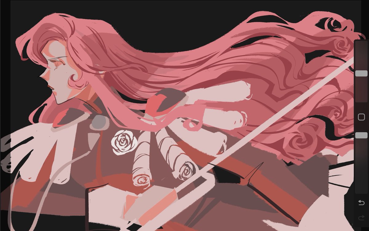 tenjou utena 1girl long hair solo pink hair sword weapon black background  illustration images