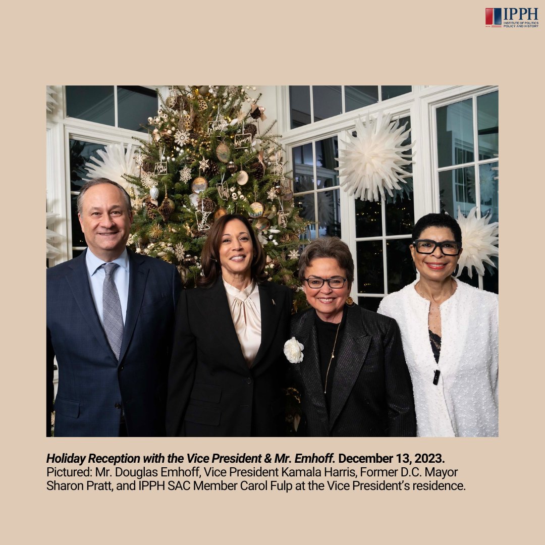 ipphdc's tweet photo. Former DC Mayor @MayorSPratt and IPPH Senior Advisory Committee Member @Carol_Fulp joined @VP and @SecondGentleman for a holiday reception on December 13. #ipph #truthtelling #changingthenarrative #washingtondc #nationscapital #whitehouse #vicepresident https://t.co/7lGuK5pgcv