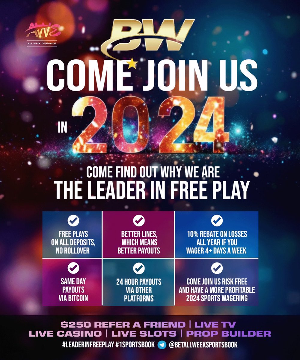 BawSportsbook's tweet photo. #2024 Switch over to us from your current wagering platform and experience a #better #sportsbook #leaderinfreeplay
- Our 2024 #incentives, 40% on deposits, plus a 10% rebate on losses every week, if you wager 4+ days with us. NO ROLLOVER.
*Promotions and Incentives are subject to change, during different sporting events*
#california #losangeles #bayarea #sanfrancisco #texas #houston #miami #florida #georgia #atlanta #fyp #instalike #instagood #viral #bettor #gambling #money #instalike #fanduel #draftkings #betmgm #hardrock