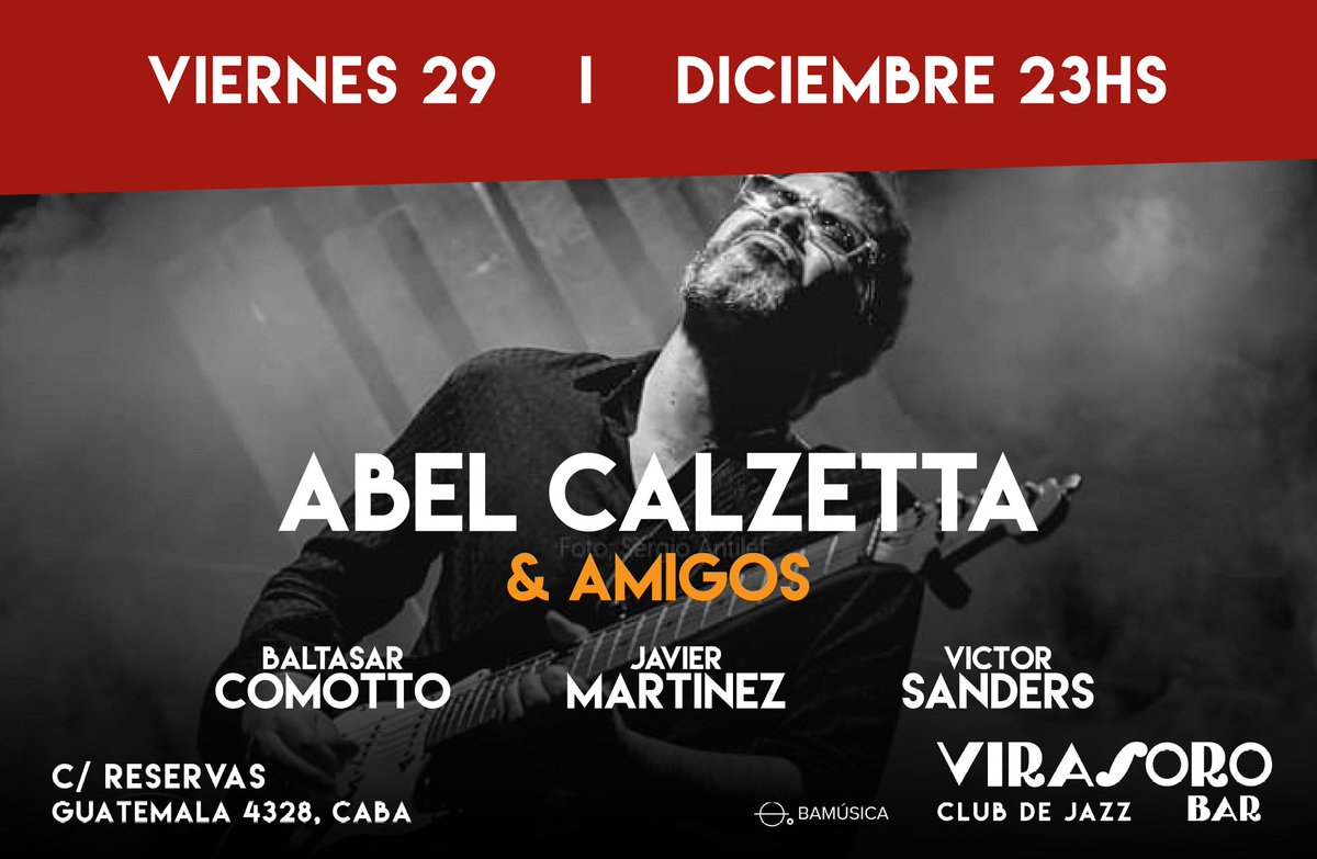 👉 Puerta 22:30 hs – Show 23 hs

📅Viernes 29 de diciembre
▪️ABEL CALZETTA &amp; AMIGOS ▪️  

🎫Entrada $5000
📲Reservas de localidades: 11 3577 6807 (WhatsApp) 
💺Las ubicaciones son por orden de llegada.
🍷Consumición mínima.