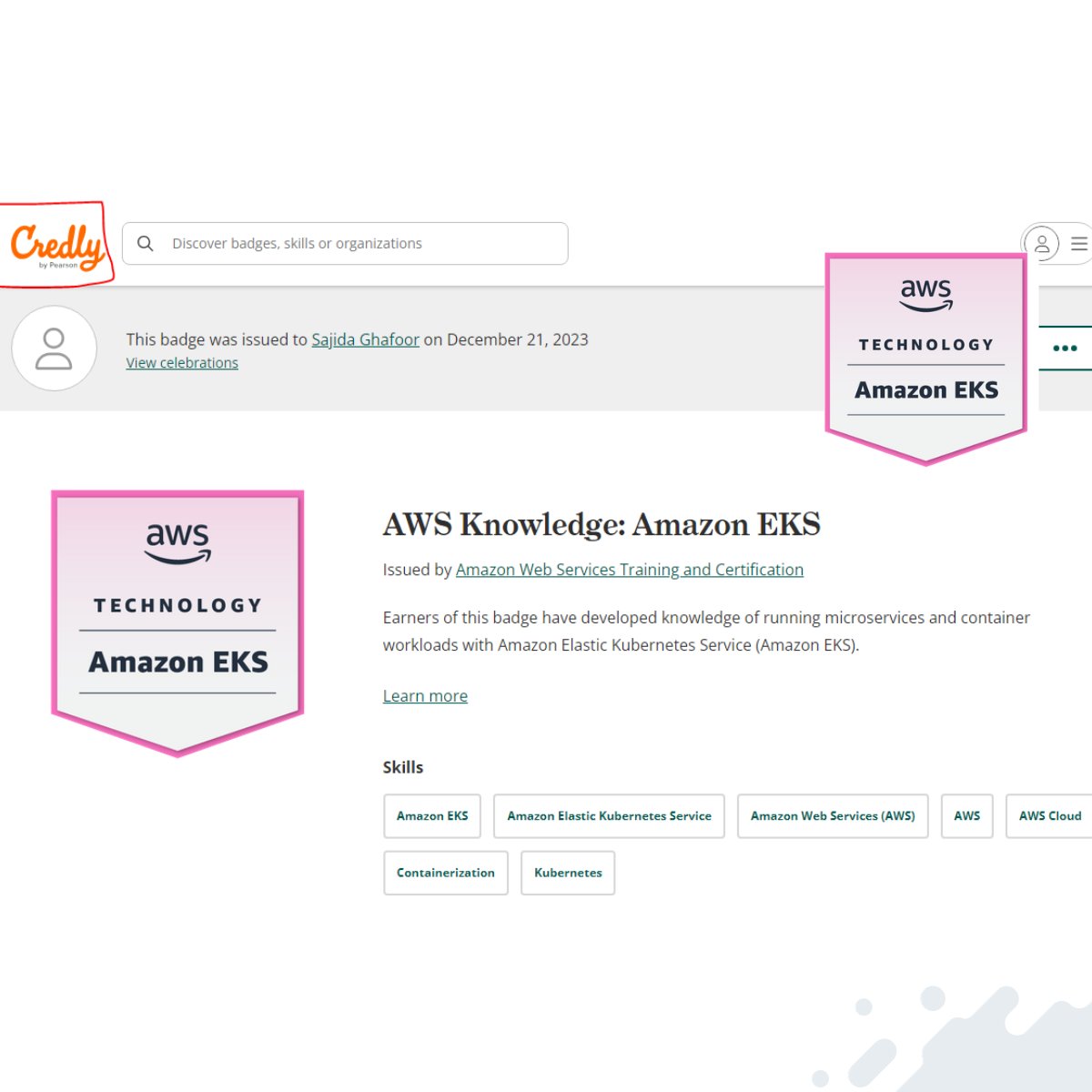 SajidaDevops's tweet image. I’m happy to share that I’ve obtained a new certification: AWS Knowledge: Amazon EKS from Amazon Web Services (AWS)! Celebrating my new certification! 🏆  bit.ly/3RZGVPz