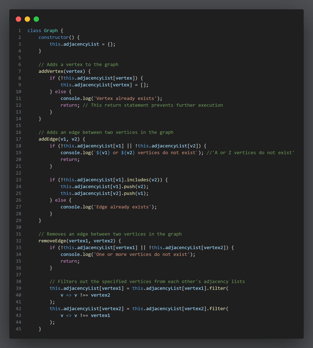 Mani_xsh's tweet photo. Day 82 of learning #dsa #100DaysOfCode #javascript

🎯 The `#Graph` class defines methods for adding vertices and edges, removing #edges and #vertices, and printing the adjacency list.
 Test cases demonstrate these #functionalities.

#buildinpublic #letsconnect https://t.co/1tkbwxFhyN