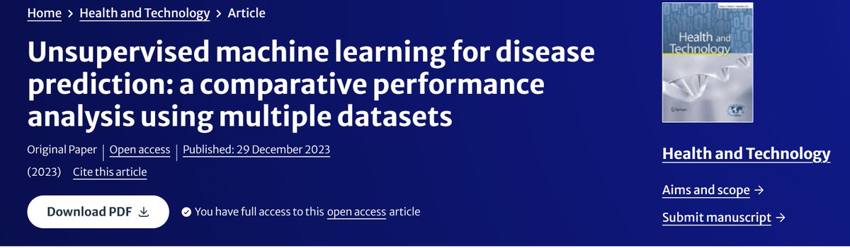 Unsupervised machine learning for disease prediction: a comparative performance analysis using multiple datasets | Health and Technology (springer.com)
