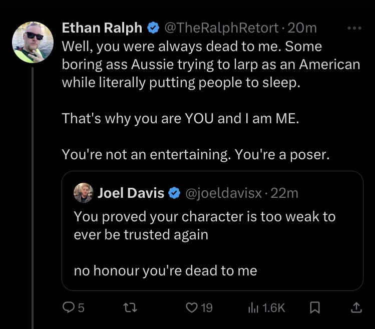 Fatso sees the America First foundation raise over $160k in a single night, immediately comes crawling back.

Joel calls him out, he tries groveling like the worm he is, gets slapped back down and immediately lashes out.

You rolled the dice and you lost. Que sera sera, slobbo.