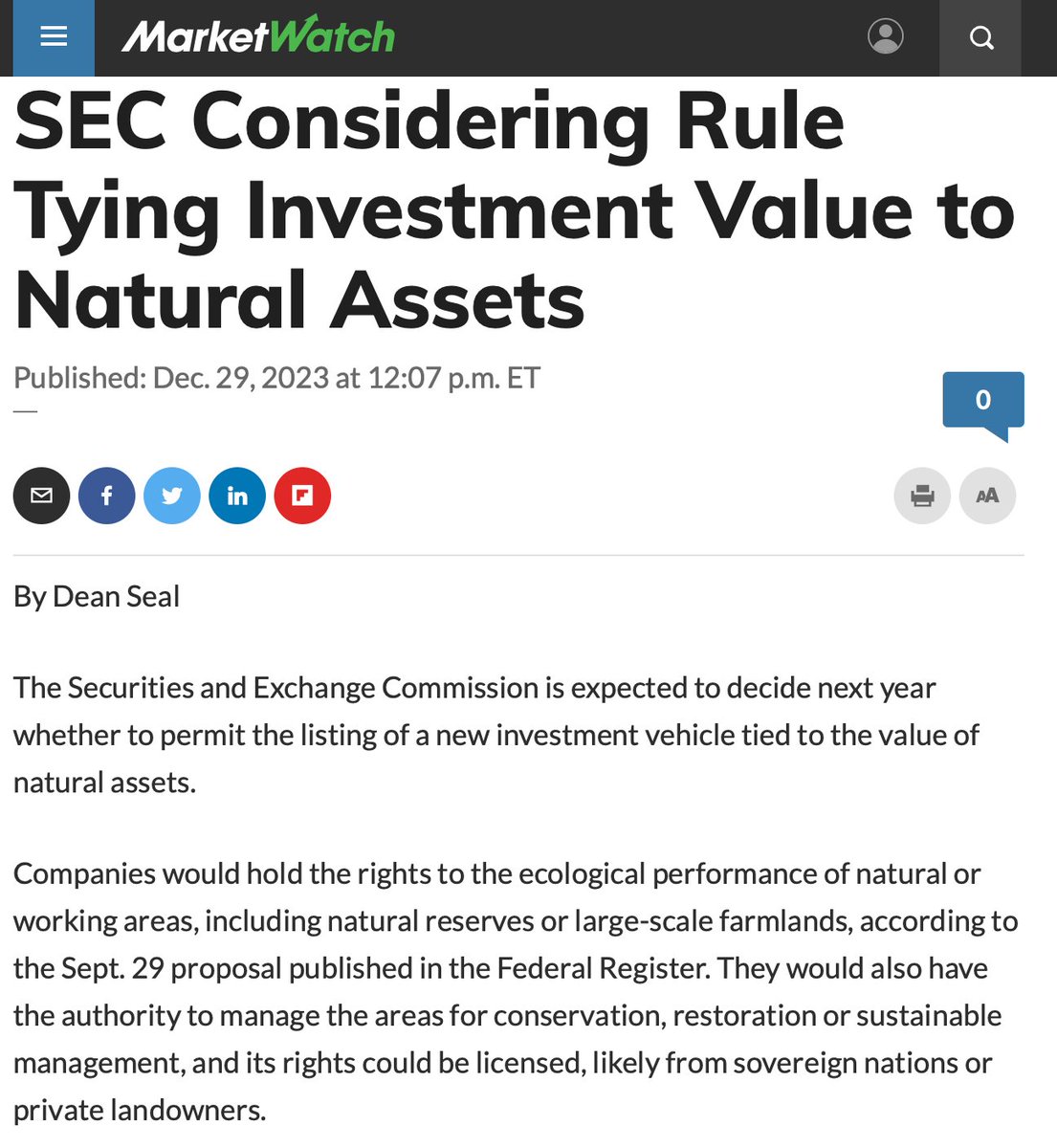 This was groundwork for 'Natural Asset Companies,' which are a codification of Degrowth Communism into the American and international 'capital' market. This needs to be destroyed.