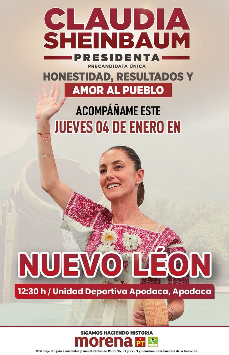 JonathanGtzJG's tweet photo. Este 4 de enero del 2024 #ClaudiaSheinbaum en Apodaca https://t.co/ndtFoX0tHi
