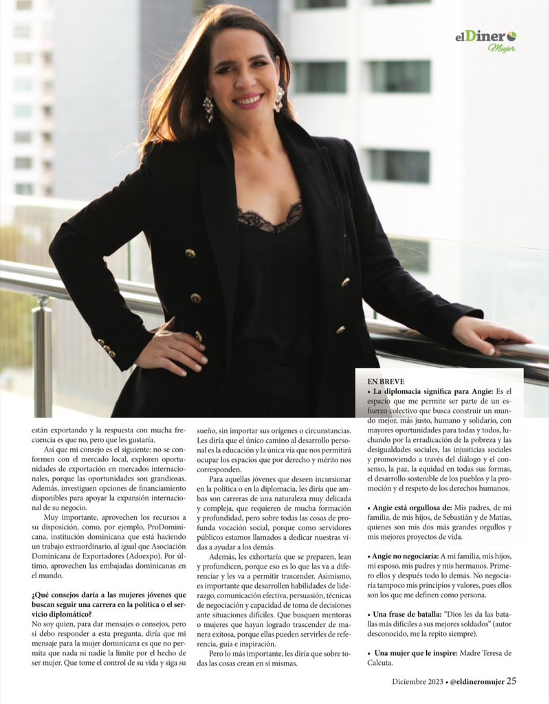 Antes que finalice el año, agradezco a la revista <a href="/eldineromujer/">eldineromujer</a> <a href="/elDineroDO/">Periódico elDinero</a> <a href="/DanielisFermin/">Danielis Fermín</a> por elegirnos para la última portada diciembre 2023. Con humildad agradezco la valoración hacia el trabajo que venimos realizando con el ❤️, junto al talentoso equipo <a href="/RDenJamaica/">Embajada de la República Dominicana en Jamaica</a>
🇩🇴🇯🇲 🇧🇸