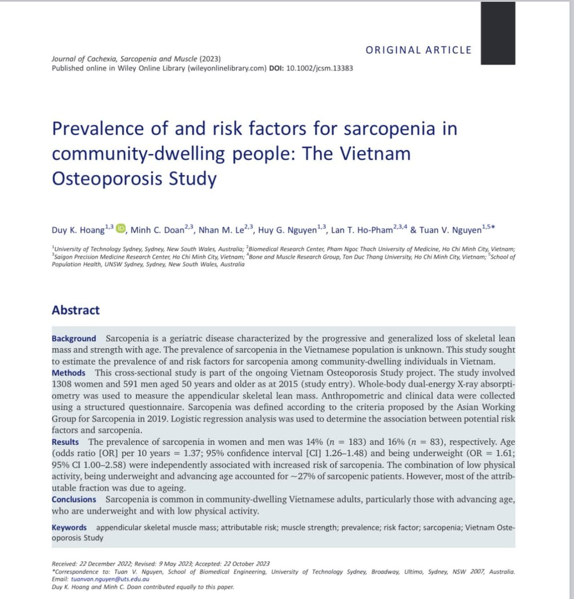 Our initial work on sarcopenia in Vietnam has now been  published. The APC exceeds 5000 USD, quite a significant amount. I believe the scientific publishing industry is in dire need of reform.